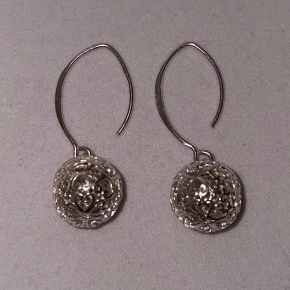 925 Sterling Silver Filigree Ball Sphere Dangly Elongated Hoop Earrings - Picture 4 of 6